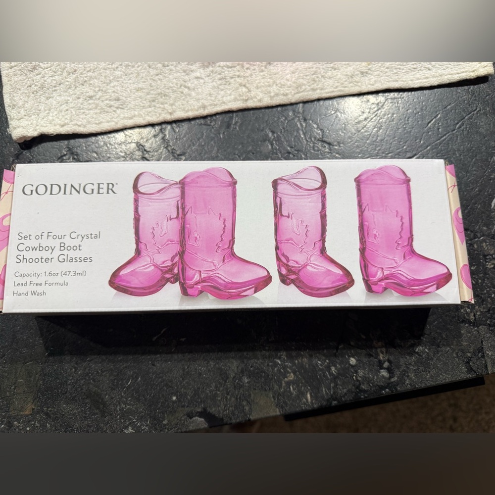 Godinger Pink Crystal Cowboy Boot Shot Glass Set